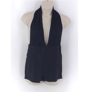 Tea n Rose Navy Halter Top Romper M